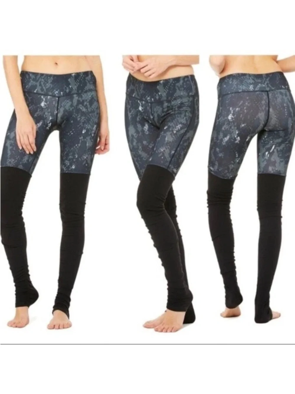 Alo Yoga Women’s Leggings Goddess Ribbed Leggings Black Grey Phyton Print Large